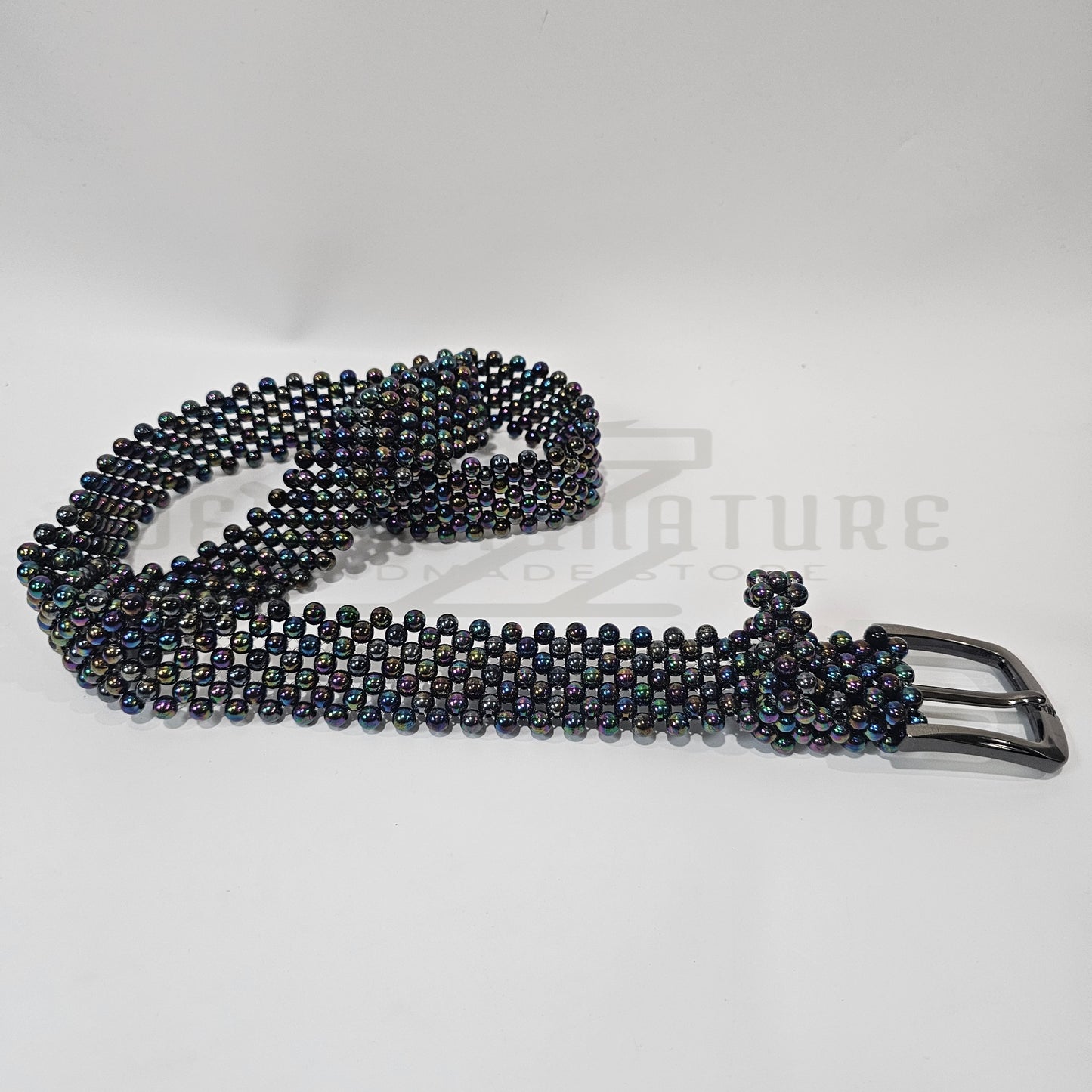 Pabio Men Beaded Belt - Black Metallic