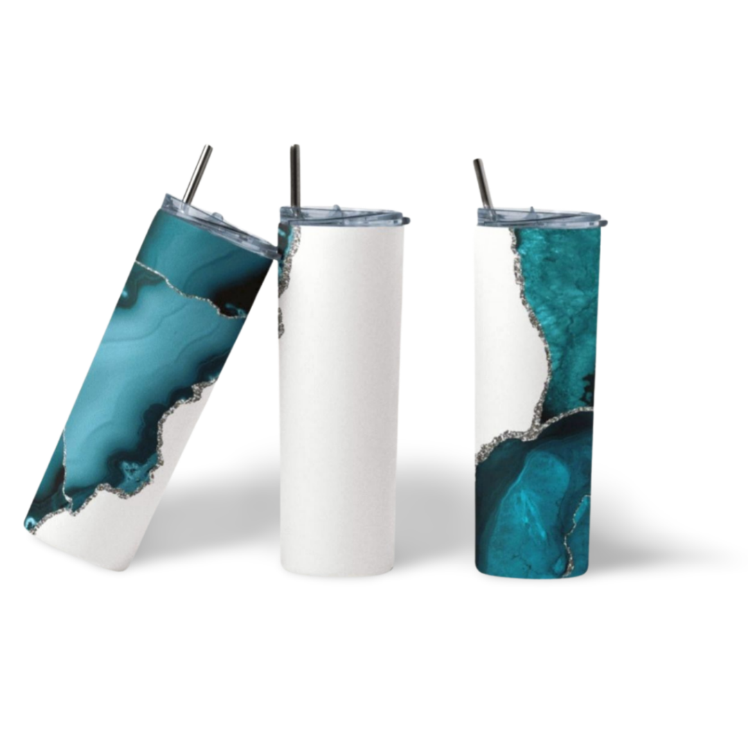 Teal/Silver Agate Tumbler