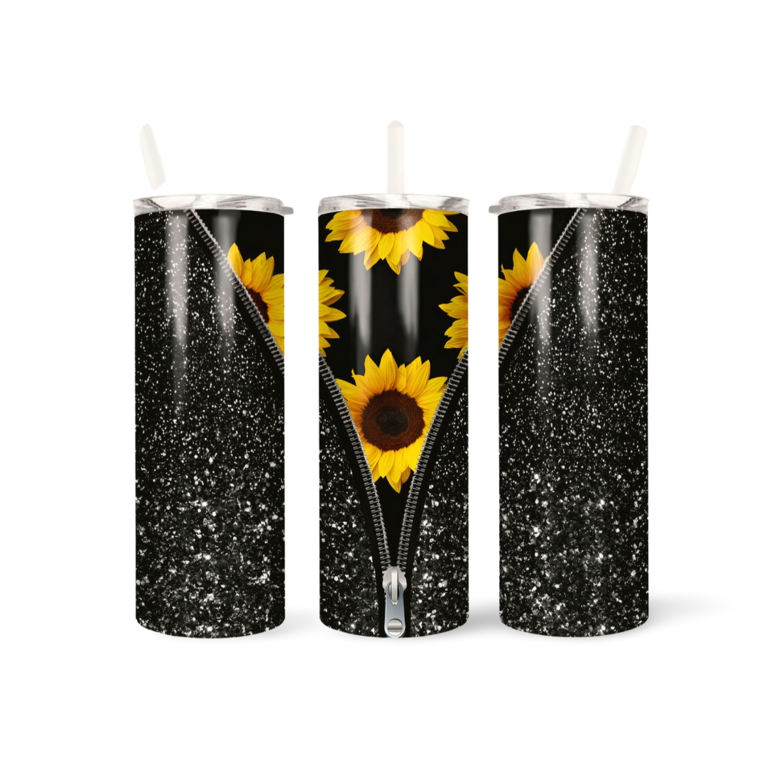 Black Tile Zipper Sunflower Tumbler