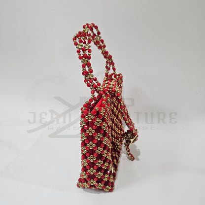 Cloris Beaded Handbag - Red/gold