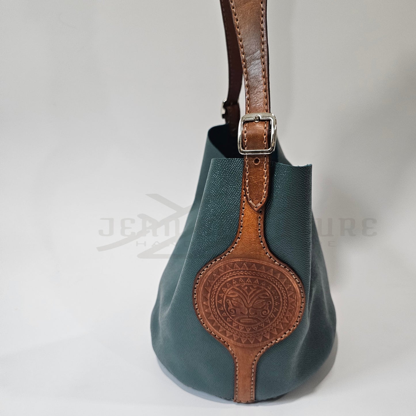 Jade Polynesian Leather Bucket Bag