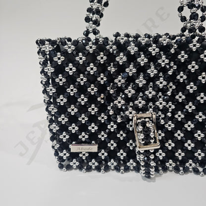 Cloris Beaded Handbag - Black/silver