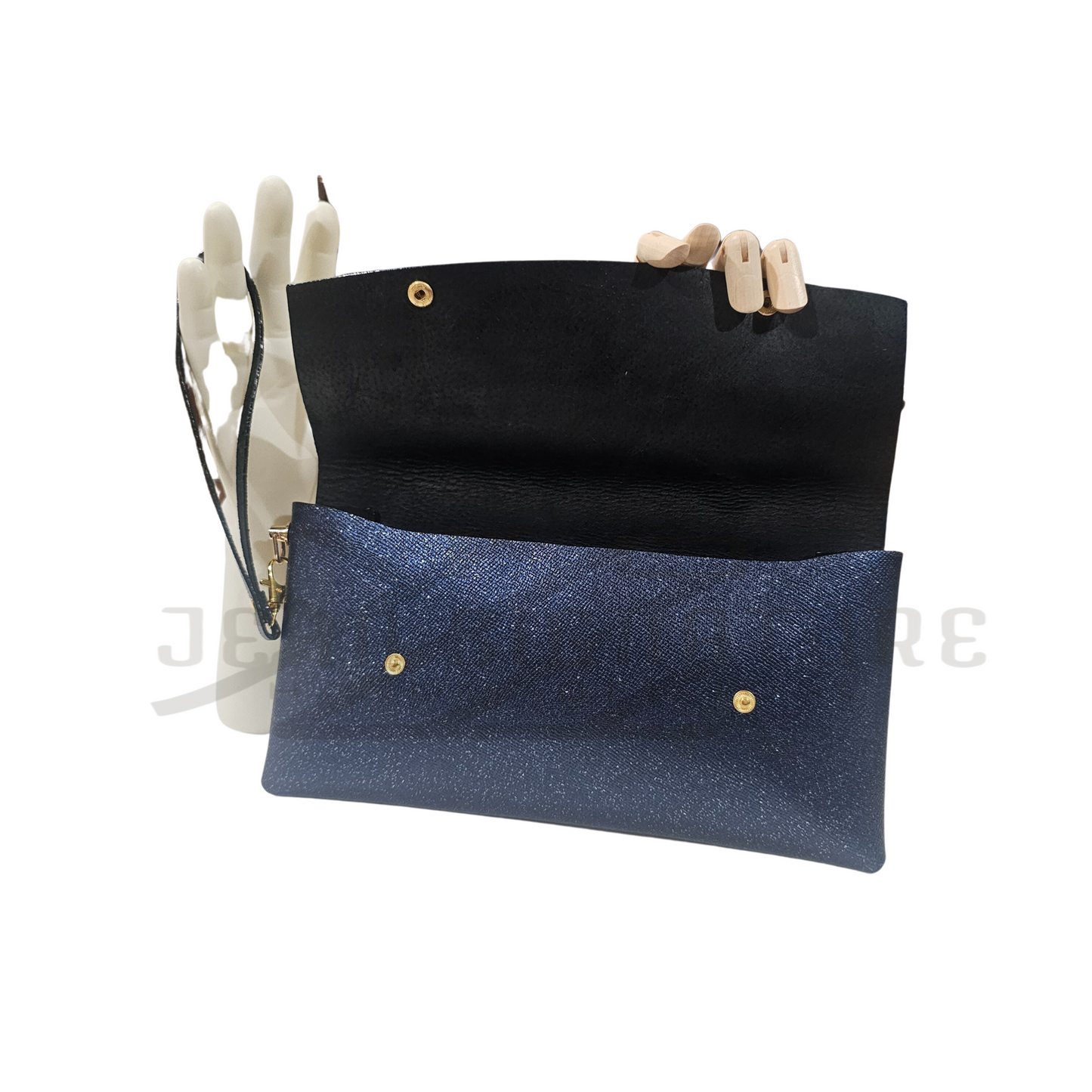 Jubal Men Leather Button Wristlet - Navy Blue