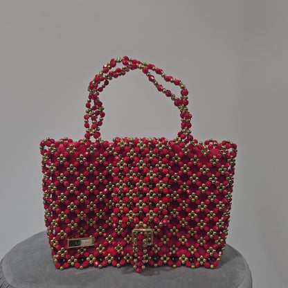 Cloris Beaded Handbag - Red/gold