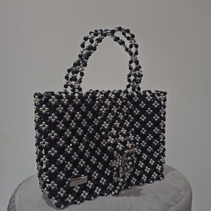 Cloris Beaded Handbag - Black/silver