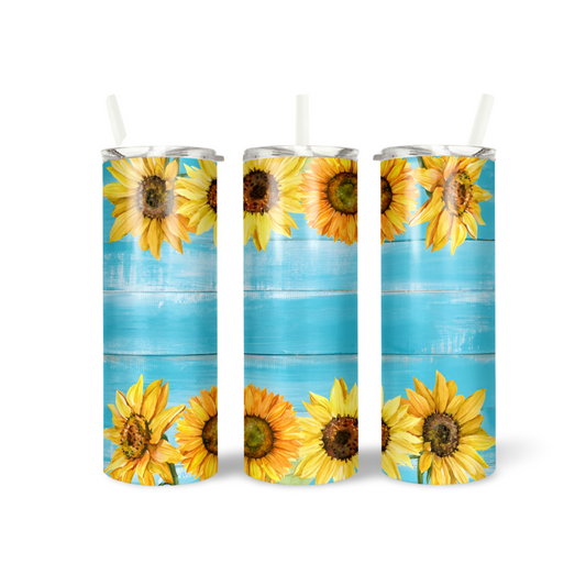 Horizontal Wood Sunflower Tumbler - Blue