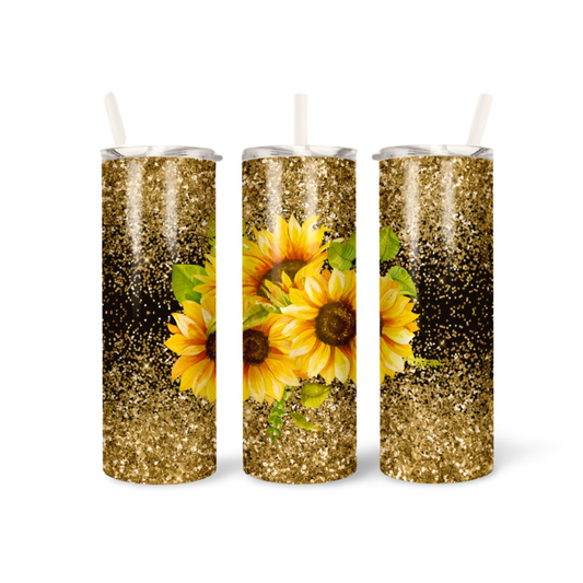 Gold/Black Glitter Sunflower Tumbler