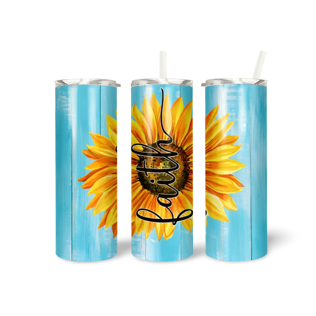 Faith Wood Sunflower Tumbler