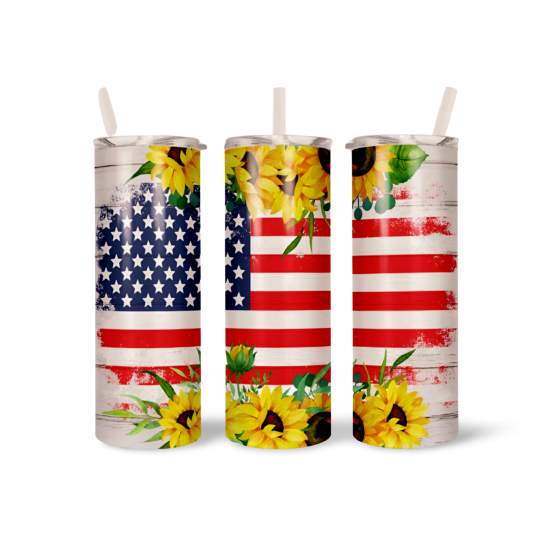 American Flag Sunflower Tumbler