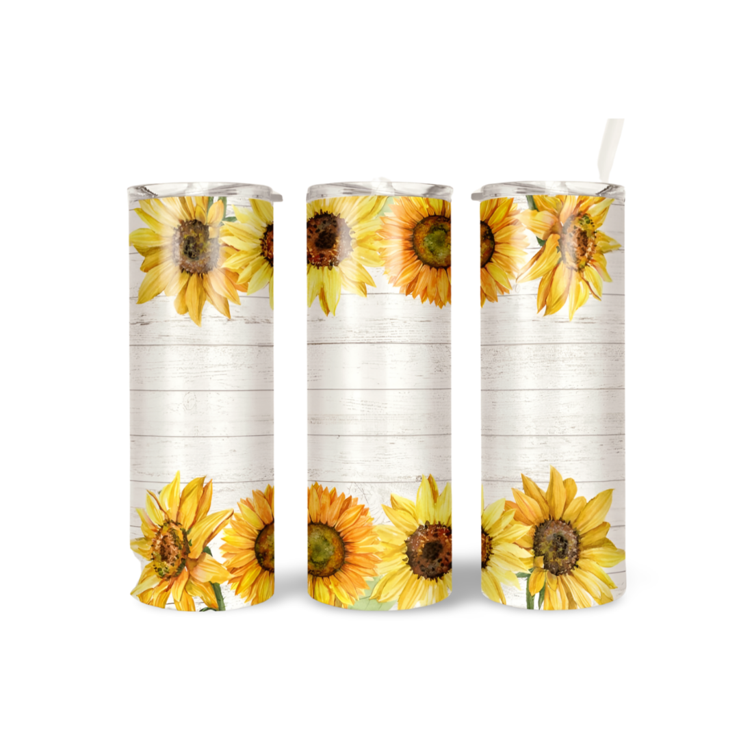 Horizontal Wood Sunflower Tumbler - White