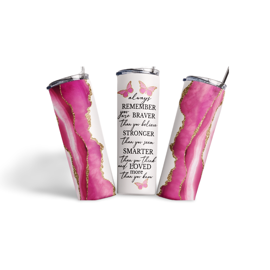 Pink Agate Motivational Quote Tumbler