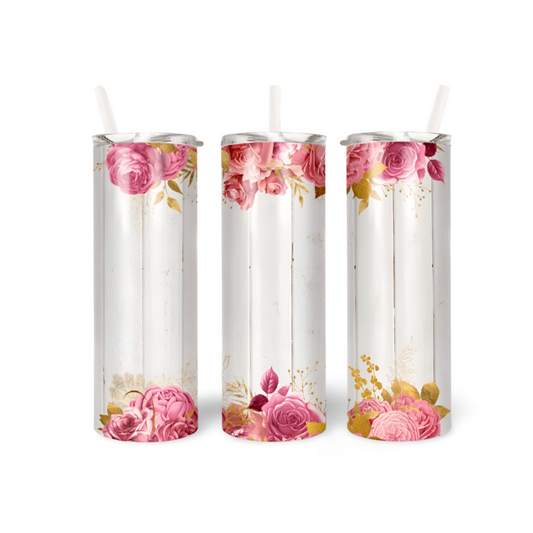 White Floral Wood Tumbler