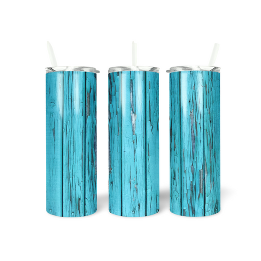 Teal Cracked Wood Tumbler